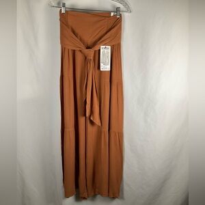 Rewash Womens Sz Small Tie Waist Tiered Wide Leg Pants Camel/Brown Smocked Boho